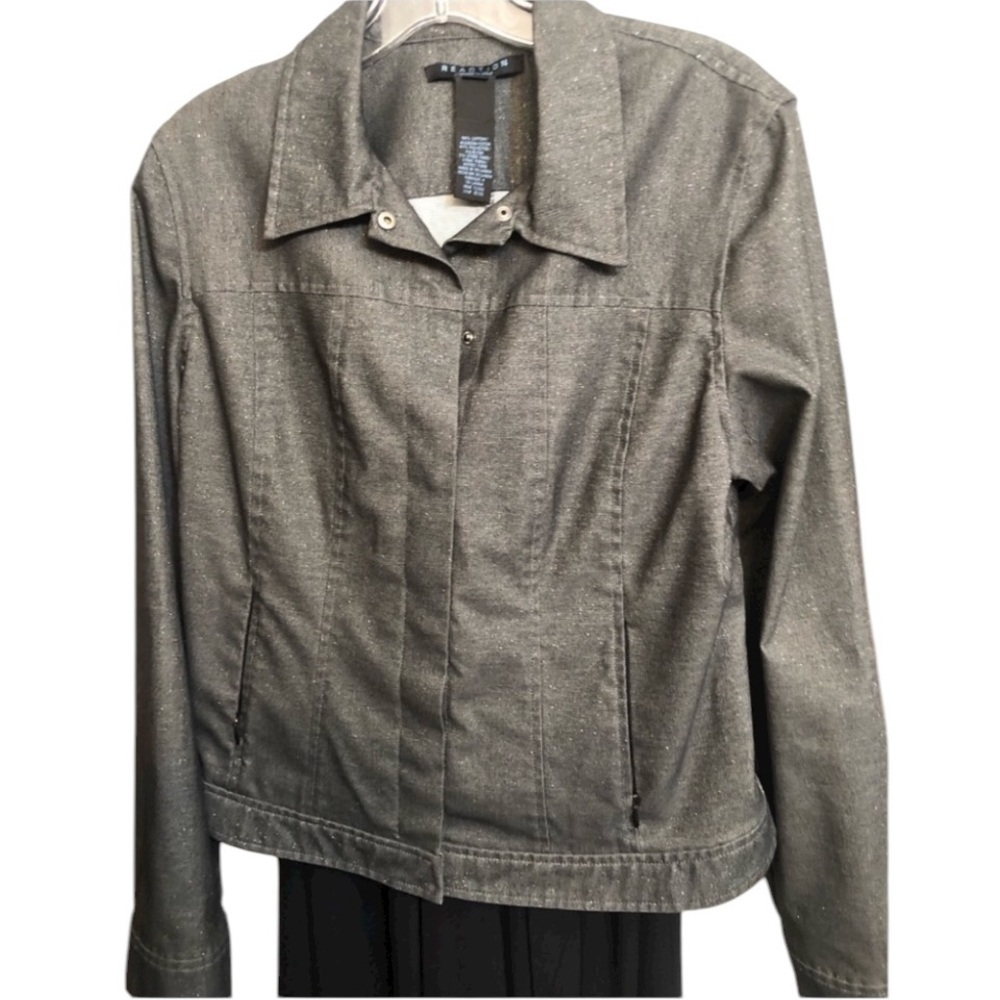 Kenneth Cole  size large black Jean jacket silver threaded denim with shimmer